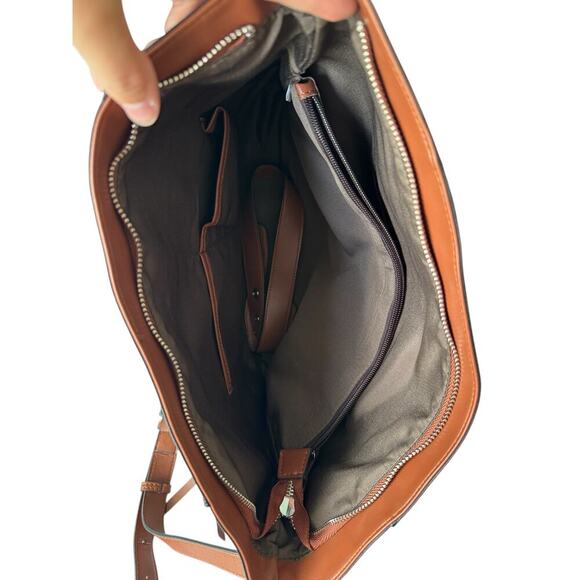 Bostanten LG Black Leather Shoulder Tote Bag Purse Zip Pockets Adjustable Strap - Picture 9 of 13